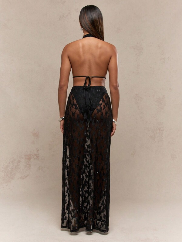 Missguided MISSGUIDED Butterfly Lace Maxi Dress With Plunge Neckline And High Slit