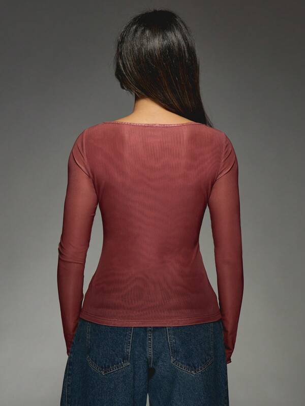 Missguided MISSGUIDED Butterfly Print Mesh Top With Long Sleeves