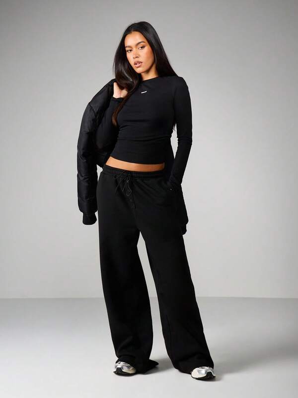 Missguided MISSGUIDED Button Detail Wide Leg Joggers