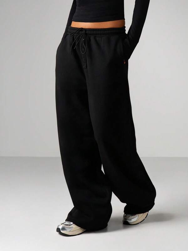 missguided MISSGUIDED Button Detail Wide Leg Joggers