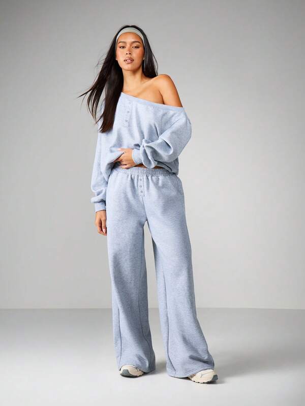 Missguided MISSGUIDED Button Detail Wide Leg Sweatpants