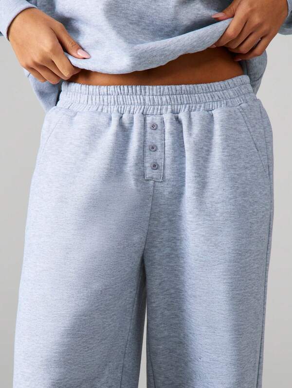 Missguided MISSGUIDED Button Detail Wide Leg Sweatpants