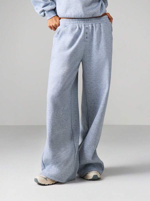 missguided MISSGUIDED Button Detail Wide Leg Sweatpants