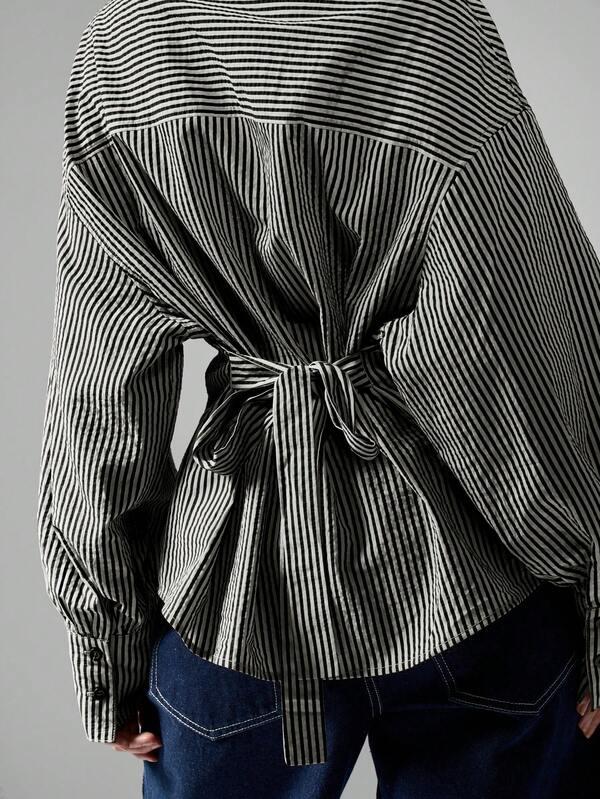 Missguided MISSGUIDED Button Down Blouse With Cinched Waist Tie Back