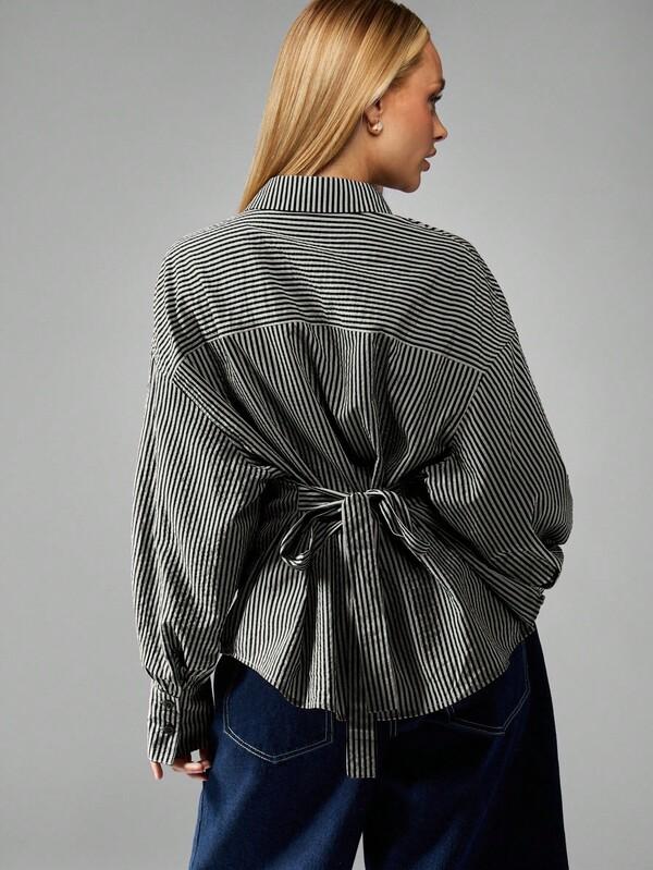 missguided MISSGUIDED Button Down Blouse With Cinched Waist Tie Back