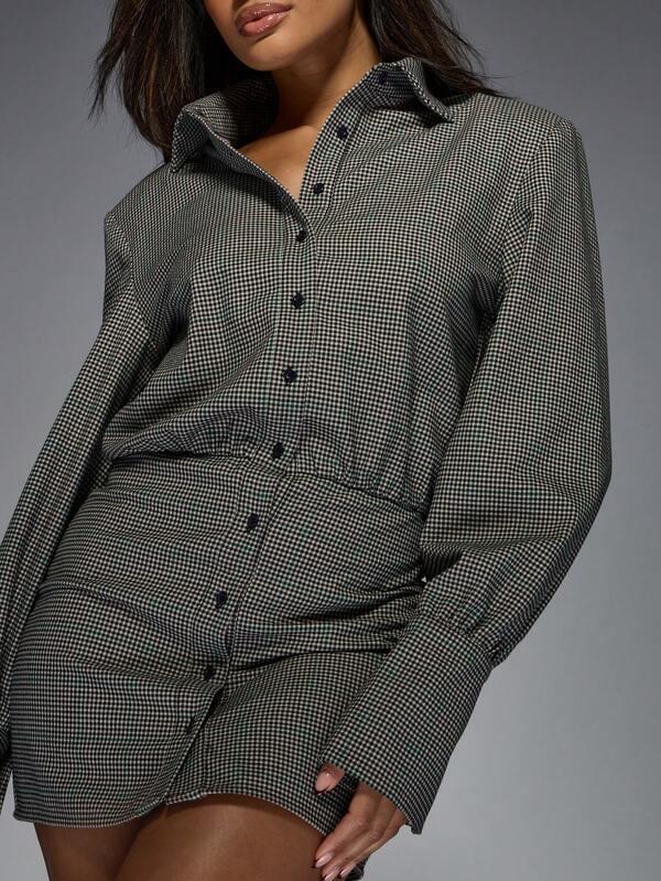 Missguided MISSGUIDED Button Down Check Shirt Dress With Cinched Waist