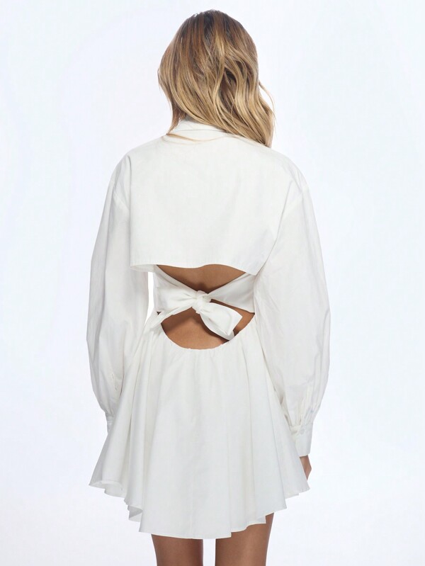 Missguided MISSGUIDED Button Down Collared Oversized Mini Dress With Balloon Sleeves