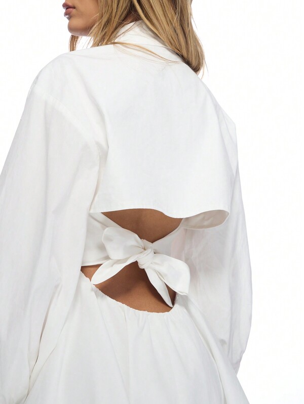 Missguided MISSGUIDED Button Down Collared Oversized Mini Dress With Balloon Sleeves