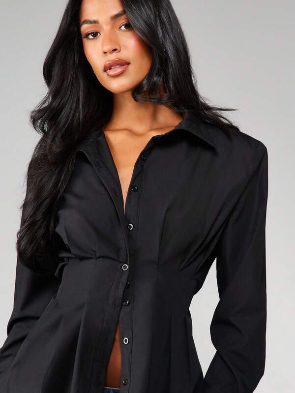 Missguided MISSGUIDED Button Down Collared Poplin Blouse With Fitted Waist