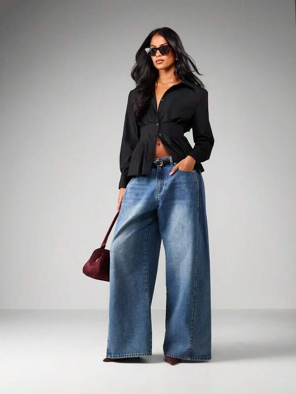 Missguided MISSGUIDED Button Down Collared Poplin Blouse With Fitted Waist