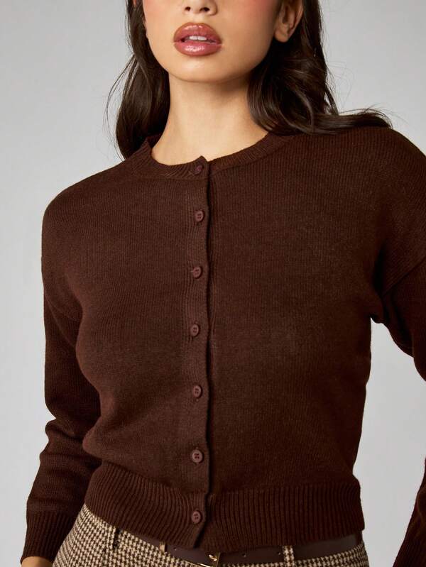 Missguided MISSGUIDED Button Down Cropped Ribbed Knit Cardigan