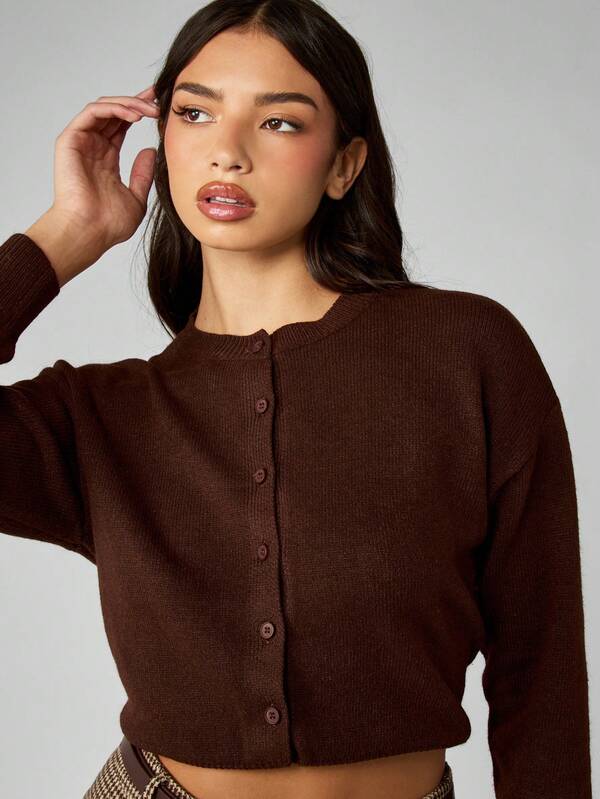 Missguided MISSGUIDED Button Down Cropped Ribbed Knit Cardigan