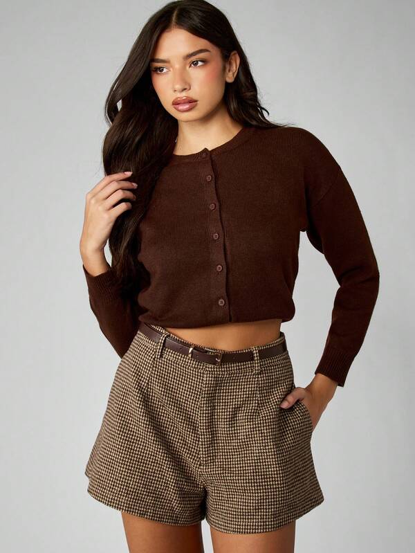 missguided MISSGUIDED Button Down Cropped Ribbed Knit Cardigan