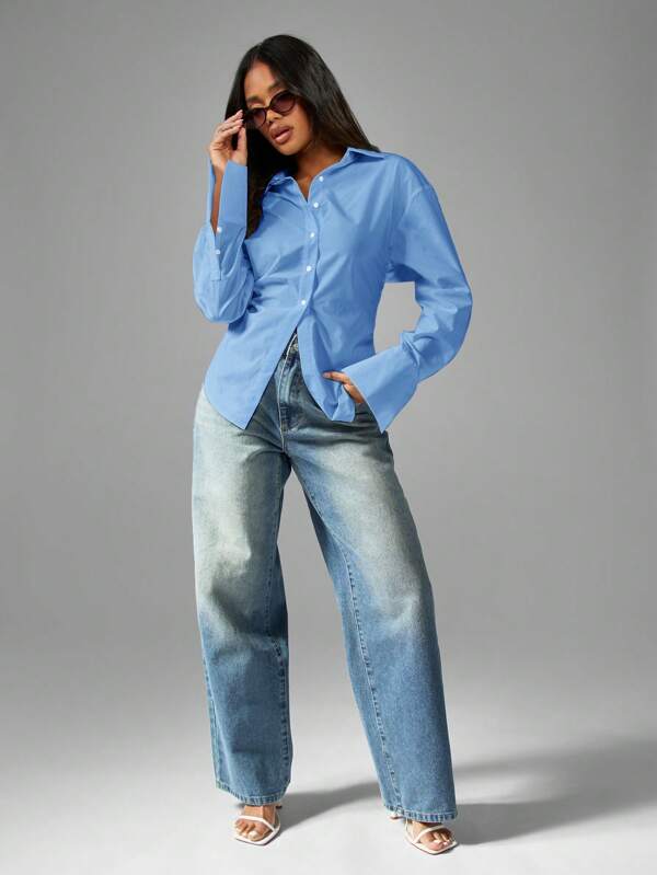 missguided MISSGUIDED Button Down Long Sleeve Professional Blouse