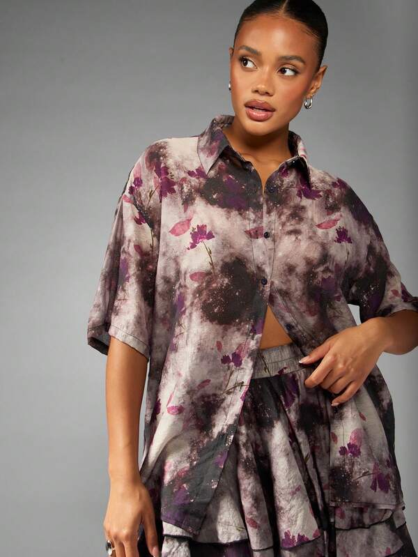 Missguided MISSGUIDED Button Down Shirt With Frill Hem Shorts Coord Set