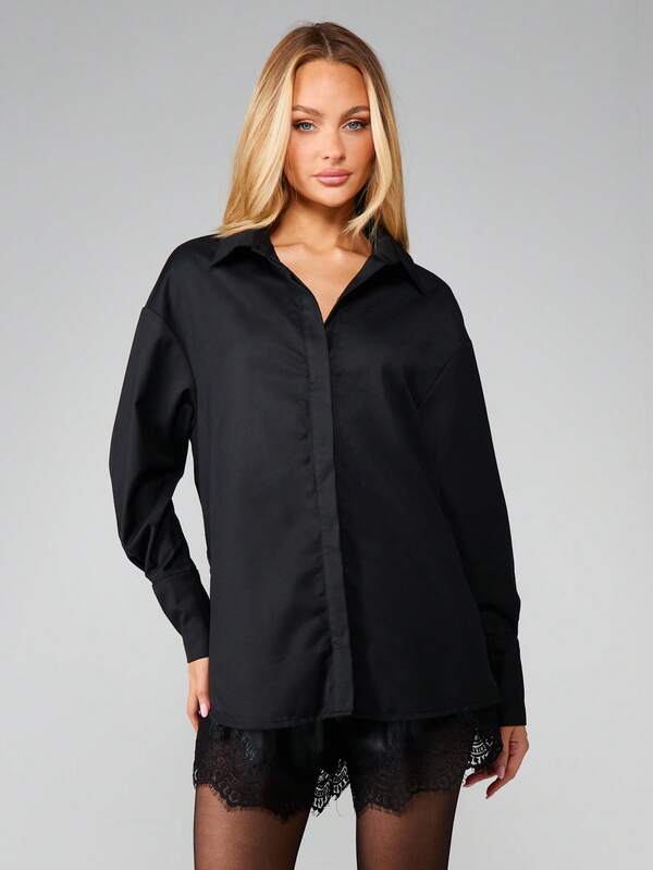 Missguided MISSGUIDED Button Down Shirt With Lace Trim