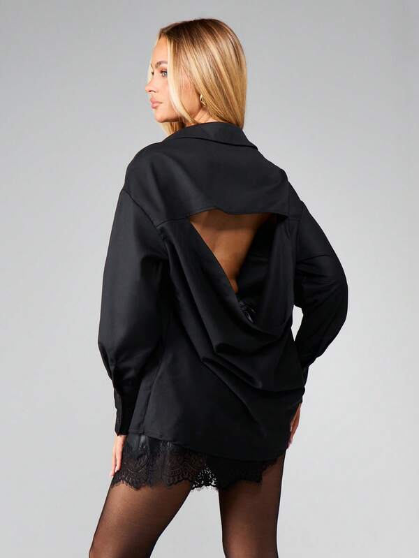 missguided MISSGUIDED Button Down Shirt With Lace Trim