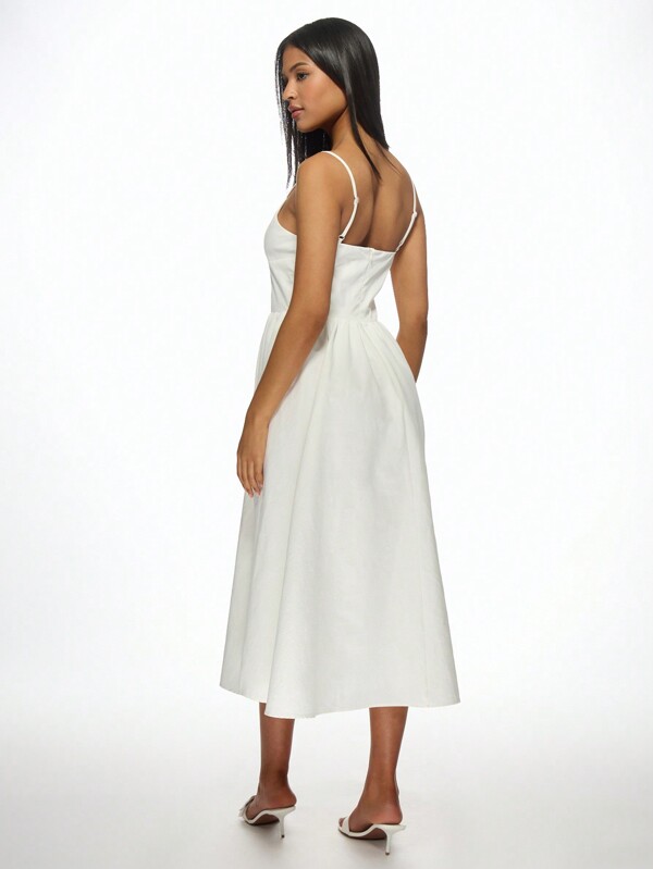 Missguided MISSGUIDED Button-Down Sweetheart Neckline Midi Dress With Pockets