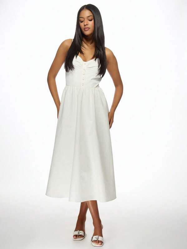 Missguided MISSGUIDED Button-Down Sweetheart Neckline Midi Dress With Pockets