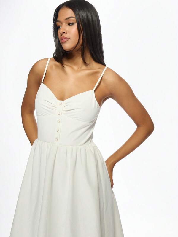 Missguided MISSGUIDED Button-Down Sweetheart Neckline Midi Dress With Pockets