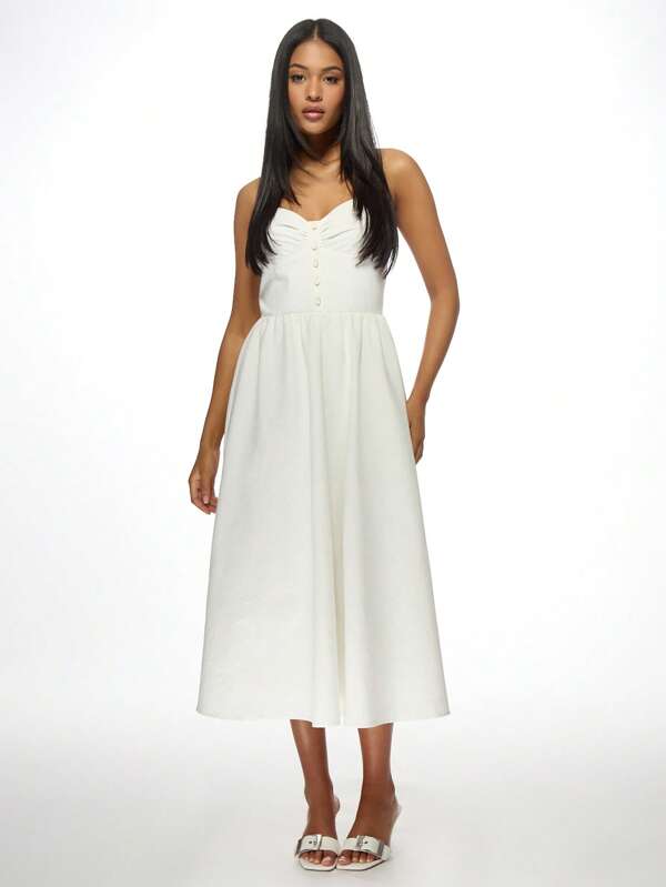 missguided MISSGUIDED Button-Down Sweetheart Neckline Midi Dress With Pockets