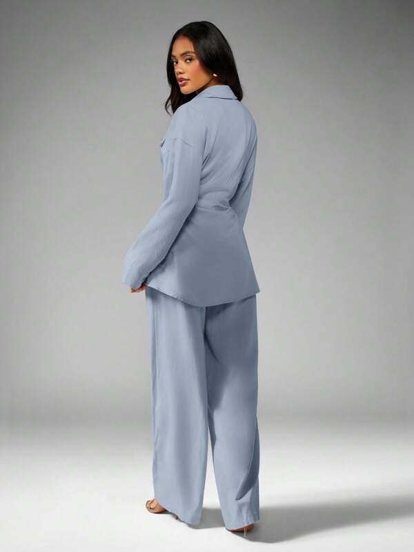 Missguided MISSGUIDED Button Down Utility Shirt With Wide Leg Palazzo Pants