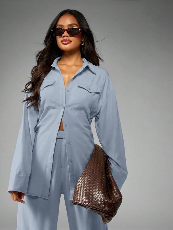 Missguided MISSGUIDED Button Down Utility Shirt With Wide Leg Palazzo Pants