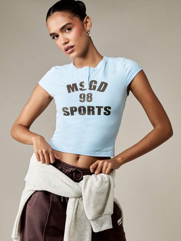 missguided MISSGUIDED Button Front Baby Tee With MSGD Sports Logo