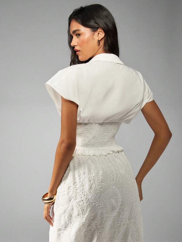 Missguided MISSGUIDED Button Front Blouse With Smocked Waist And Ruffled Hem
