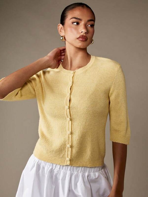 Missguided MISSGUIDED Button Front Cardigan With Three Quarter Sleeves