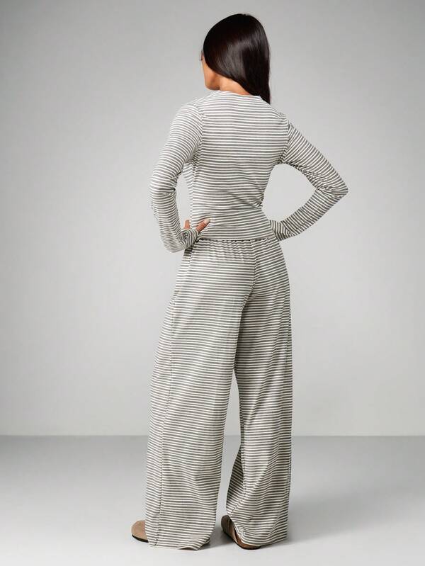 Missguided MISSGUIDED Button Front Cardigan With Wide Leg Pants Co Ord Set