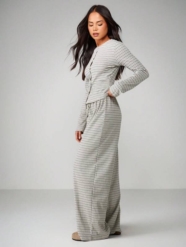 Missguided MISSGUIDED Button Front Cardigan With Wide Leg Pants Co Ord Set