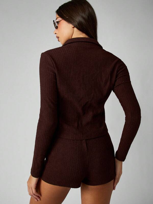 Missguided MISSGUIDED Button Front Crop Cardigan With Hot Pants