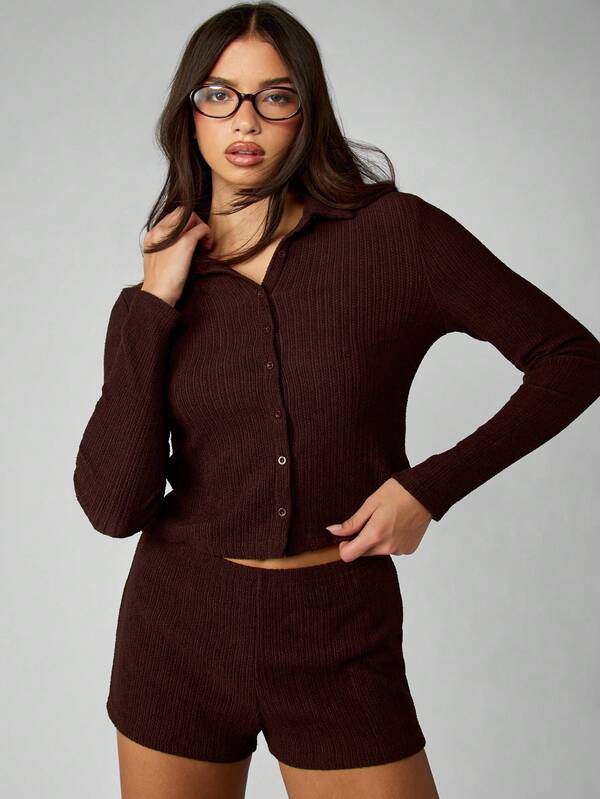 missguided MISSGUIDED Button Front Crop Cardigan With Hot Pants