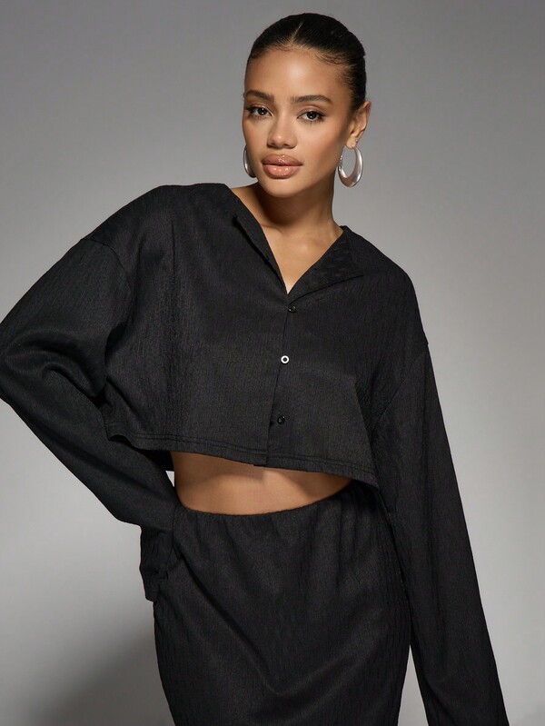 Missguided MISSGUIDED Button-Front Crop Top Maxi Skirt Two-Piece Set