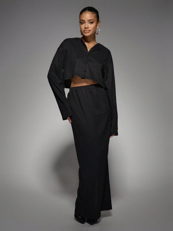 missguided MISSGUIDED Button-Front Crop Top Maxi Skirt Two-Piece Set