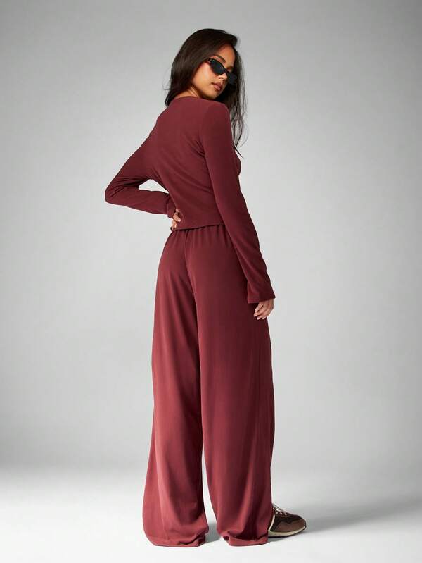 Missguided MISSGUIDED Button Front Crop Top With Palazzo Pants
