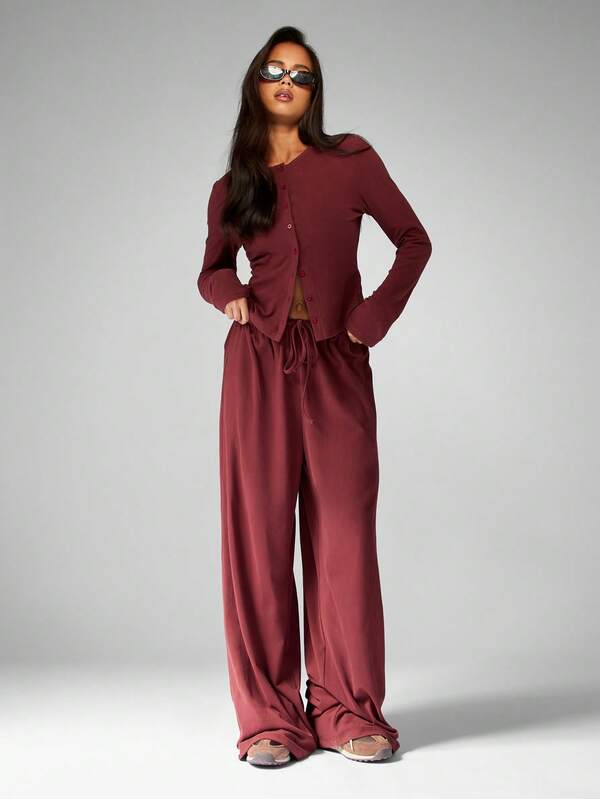 Missguided MISSGUIDED Button Front Crop Top With Palazzo Pants