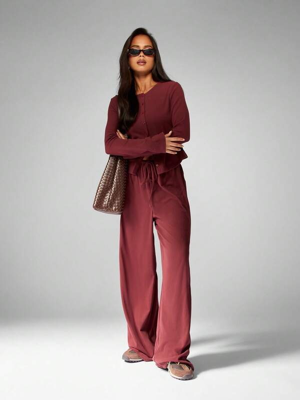 Missguided MISSGUIDED Button Front Crop Top With Palazzo Pants