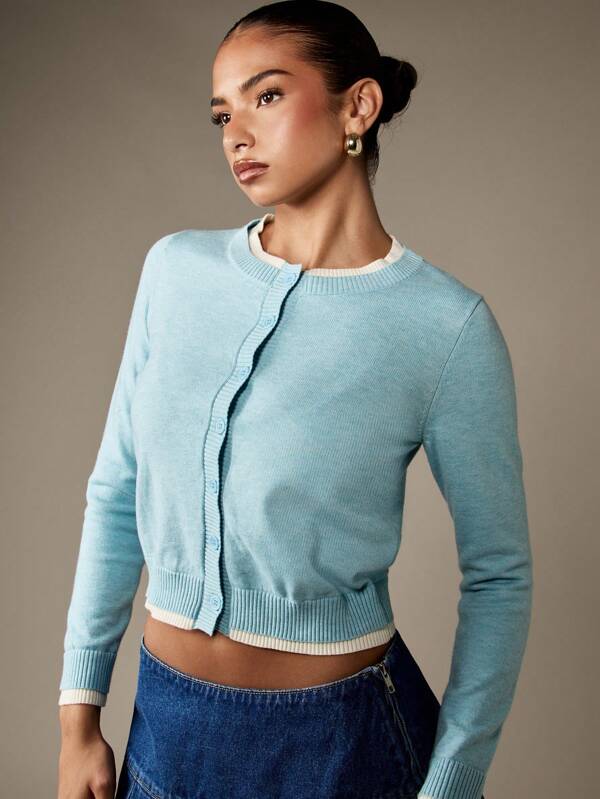 missguided MISSGUIDED Button Front Cropped Cardigan With Layered Trim