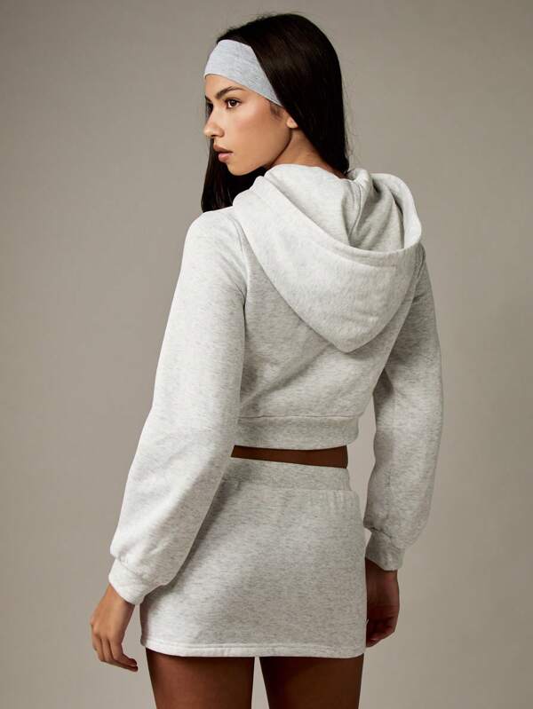 Missguided MISSGUIDED Button Front Cropped Hoodie With Mini Skirt Set