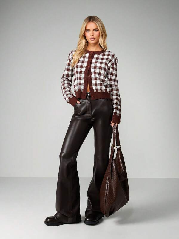 Missguided MISSGUIDED Button Front Gingham Check Cardigan