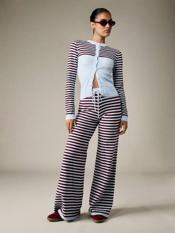 Missguided MISSGUIDED Button Front Knit Cardigan With Ribbed Stripe Pattern