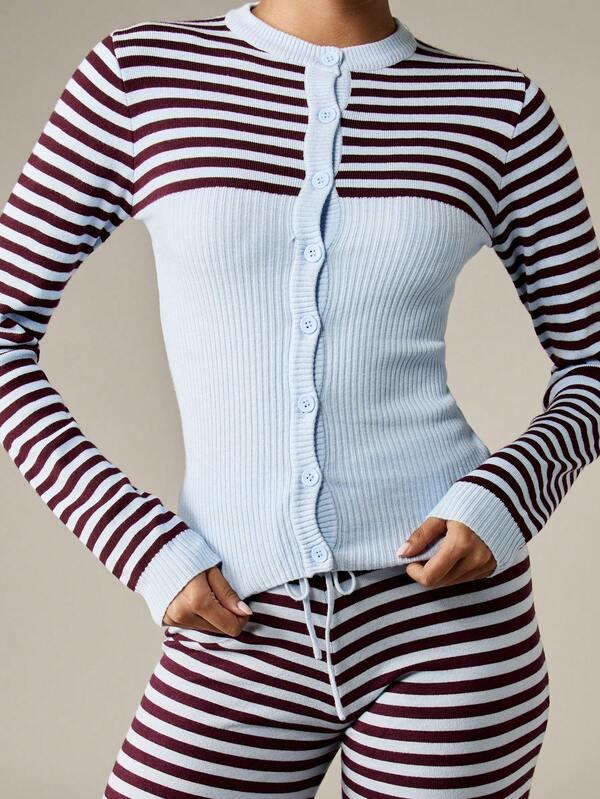 Missguided MISSGUIDED Button Front Knit Cardigan With Ribbed Stripe Pattern