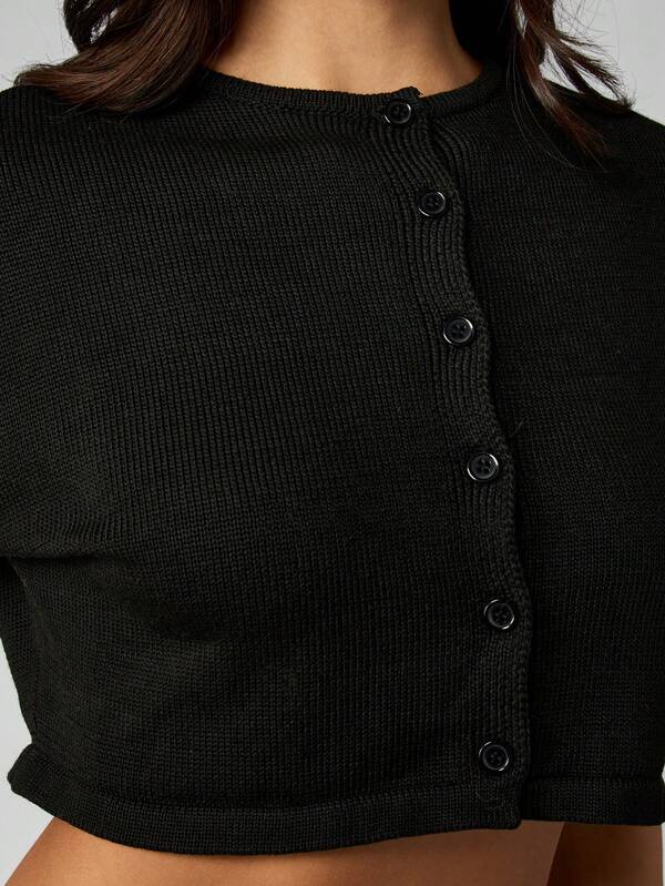 Missguided MISSGUIDED Button-Front Ribbed Cardigan With Short Sleeves