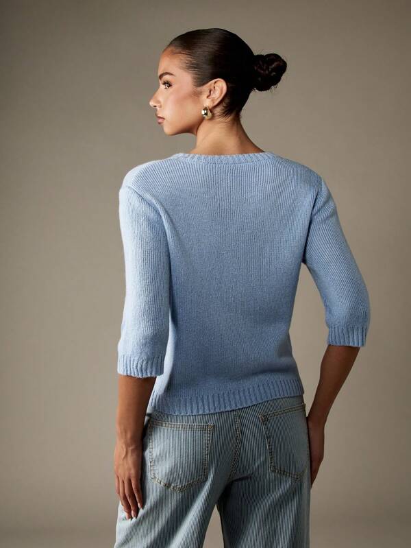 Missguided MISSGUIDED Button Front Ribbed Cardigan With Three Quarter Sleeves