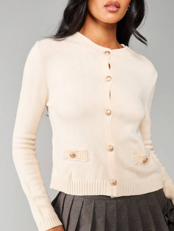 Missguided MISSGUIDED Button Front Ribbed Knit Cardigan With Pockets