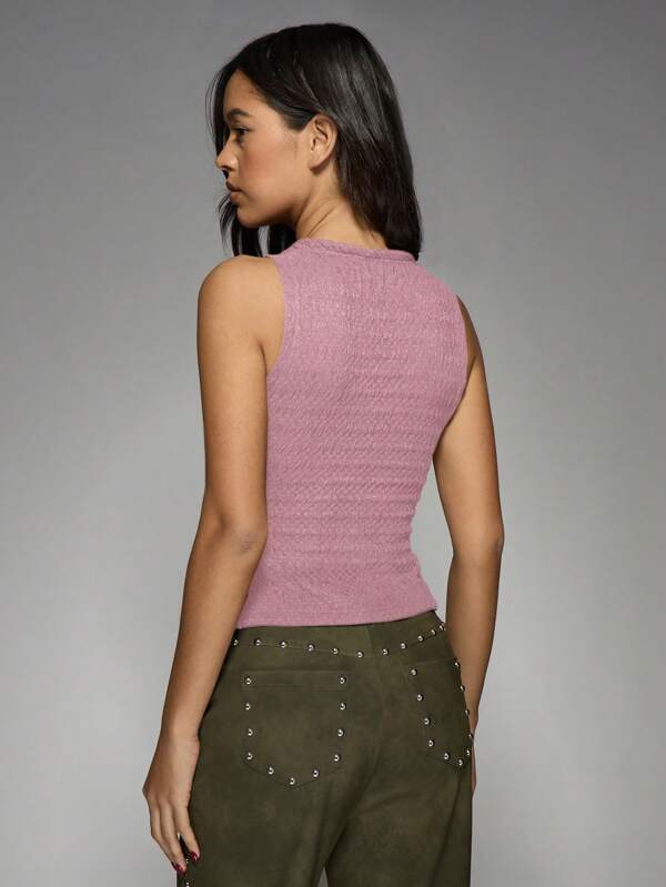Missguided MISSGUIDED Button Front Sleeveless Rib Knit Crop Tank Top