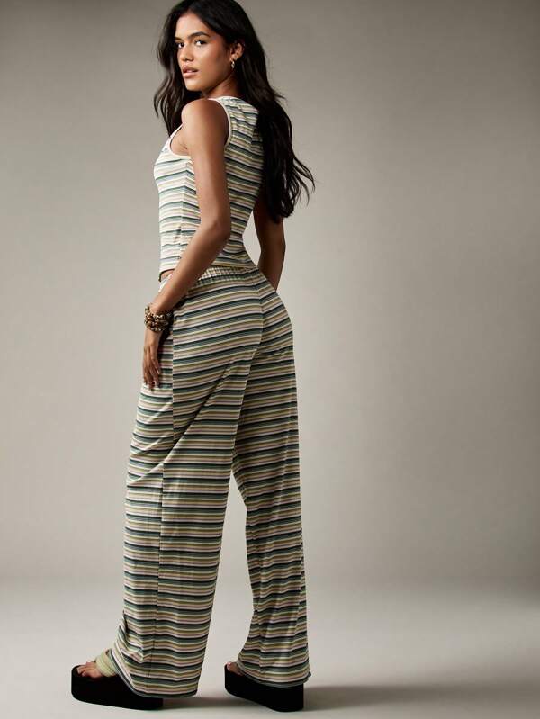 Missguided MISSGUIDED Button Front Stripe Ribbed Co-Ord Set