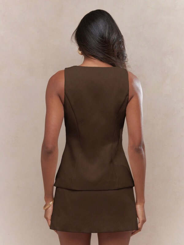 Missguided MISSGUIDED Button Front Vest Dress With Pearl Embellishments Flared Skirt